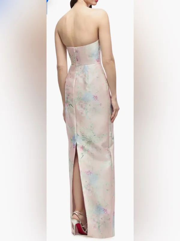 NEW Alfred Sung Jacqueline ESME Floral Pink Strapless Satin Twill Column Gown 8 - Image 2