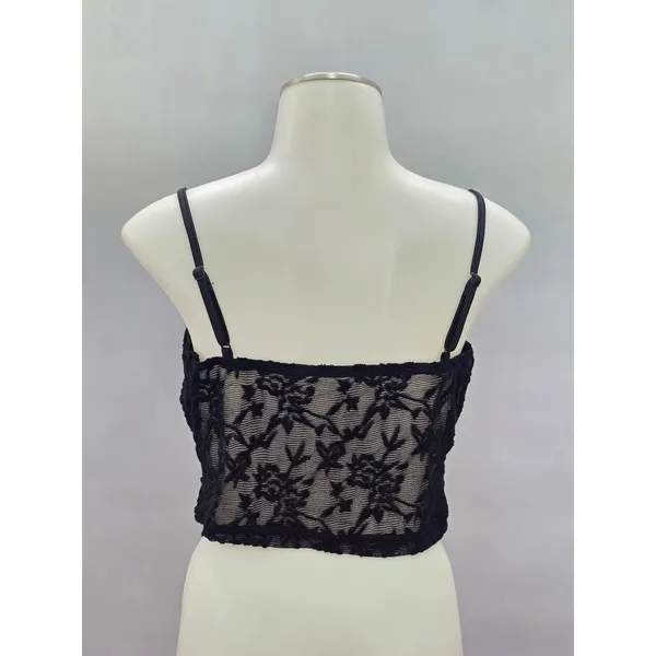 Black Lace Floral Cami Cropped Goth Top Large - Image 2