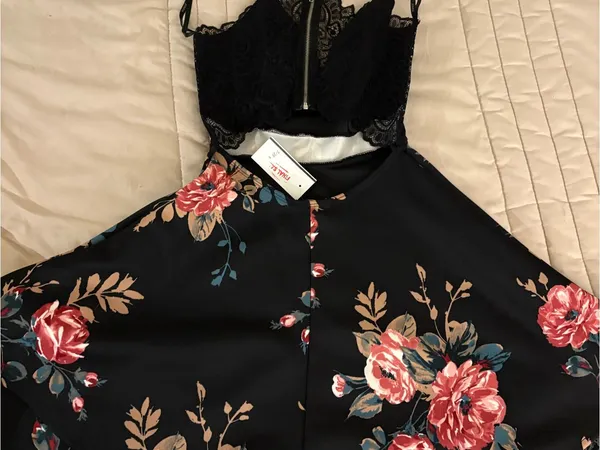 Papaya Women’s Black Fit and Flare Floral Mini Dress - Image 2