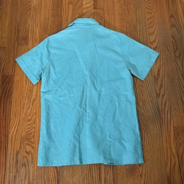 Vintage Orvis Short Sleeve Linen Cotton Blend Button Front Shirt Teal Blue Sz 6‎ - Image 2