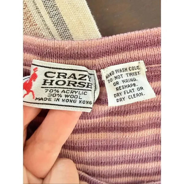 Vintage 70s Crazy Horse Pink Mauve Purple Stripe Knit Sweater Vest Tank Top S M - Image 7
