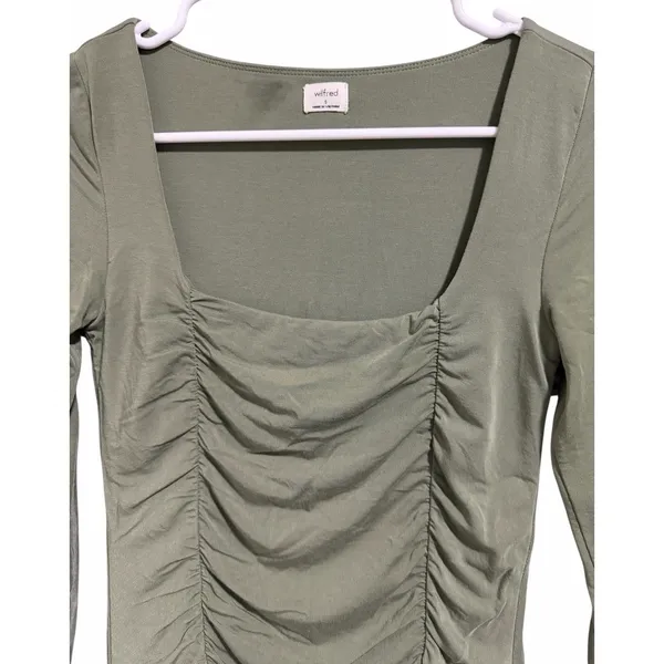 Wilfred Aritzia Lydia Ruched Mini Bodycon Dress‎ Sage Green Women's Size Small - Image 3