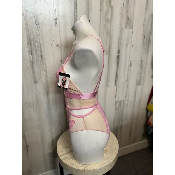 French Affair Pink Floral Lace Strappy Bodysuit Lingerie Women’s Small NWT - Image 6