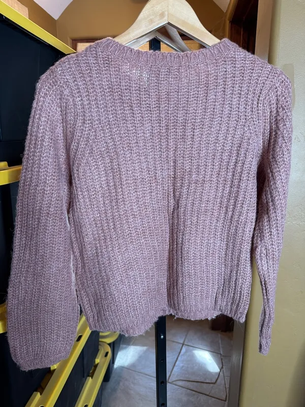 VILA Rose Pink Chunky Knit Cardigan Sz Small Button Front Cozy Textured Sweater - Image 6
