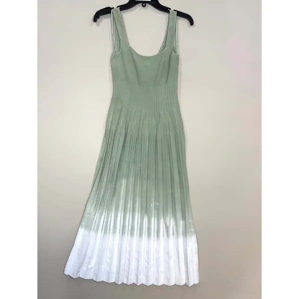 Staud Ellison ombre pleated Midi Dress Jade Tie Dye Small - Image 3