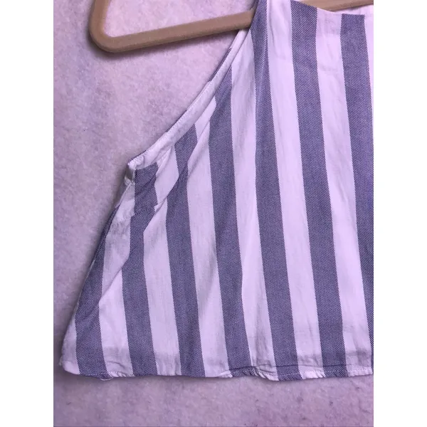 Allie Rose 2 Piece Set Women Small Blue White Striped Crop Top Pants AT5831 - Image 3