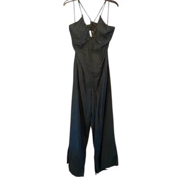 Free People CRVY Soul Ties One-Piece Denim Jumpsuit In Blues Traveler Size L - Image 3