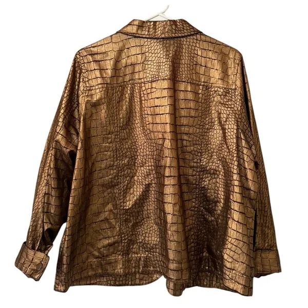 Birch Hill Women‎ Size 1X Button Down Jacket Faux Snake Skin Golden Brown City - Image 2