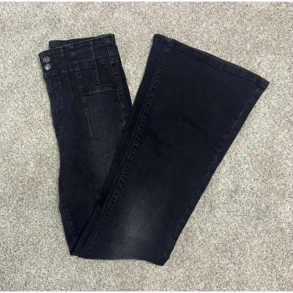 We The Free People Jayde Flare Jeans Onyx Black High Rise Stretch Denim Sz 31 - Image 5