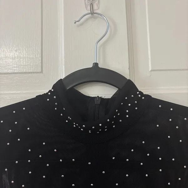 Black Mesh Rhinestone Sheer Bodysuit L Club Going Out Festival Sparkly Glam - Image 6