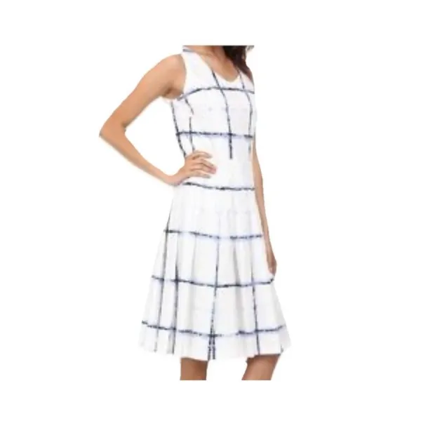 Pendleton Sleeveless A-line Dress‎ Size 12 White Blue Plaid Check Pleated NWT - Image 3