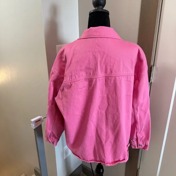 if it were me Oversized Jean Denim Jacket‎ Bubblegum Pink Snap Front Coquette S - Image 3