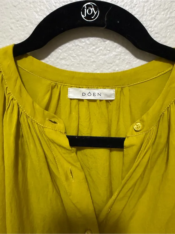 DÔEN Jane Top Yellow Green Organic Cotton Viscose Blouse Size Medium - Image 4