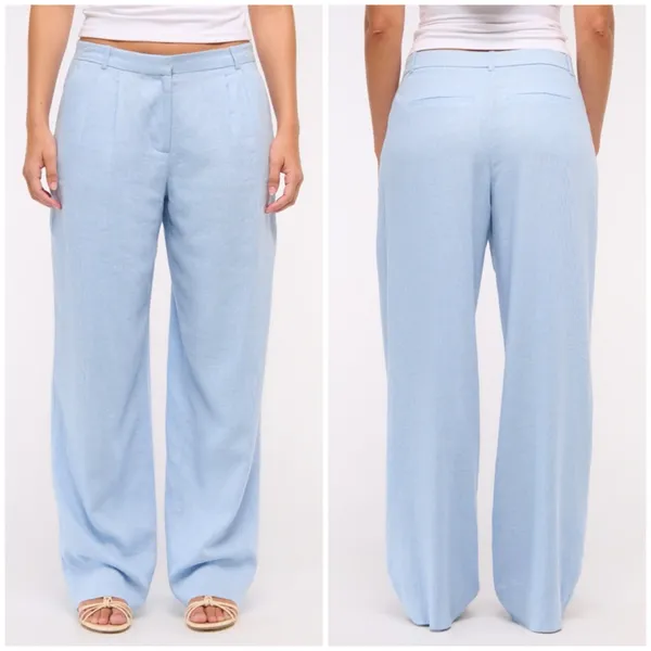 Abercrombie Curve Love Sloane Low Rise Wide Leg Tailored Linen Pant 32L Sky Blue - Image 2
