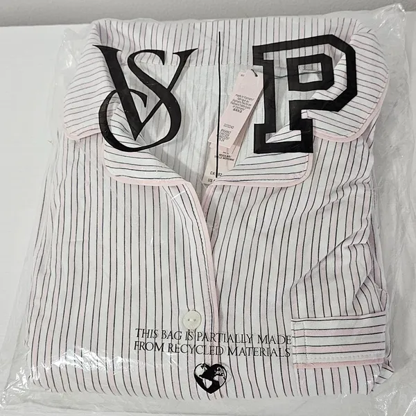 Victoria's Secret Modal Striped Button-Down Pajama Set - Pink/White - Size M - Image 7