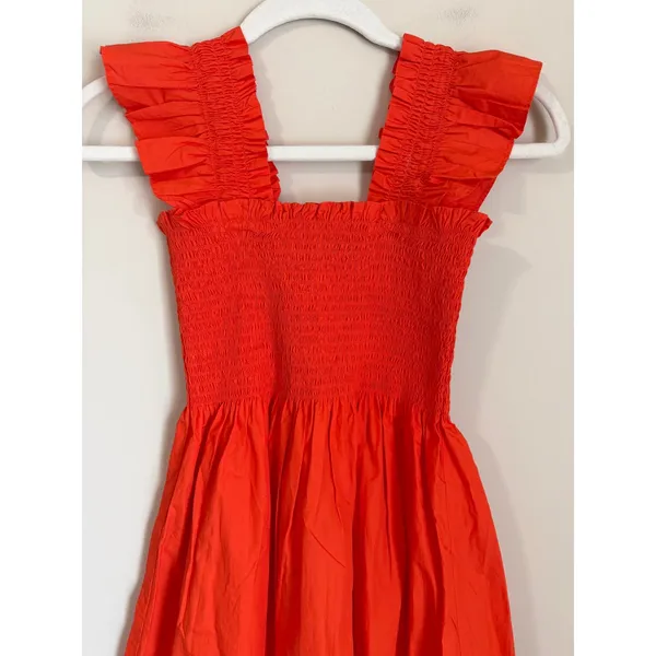 NWOT Quince Organic Cotton Smocked Mini Dress Womens S Orange Red Sleeveless - Image 4