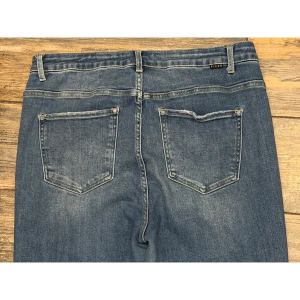Risen Los Angeles‎ Size 2XL Distressed Flare Jeans Medium Wash Raw Hem High Rise - Image 9