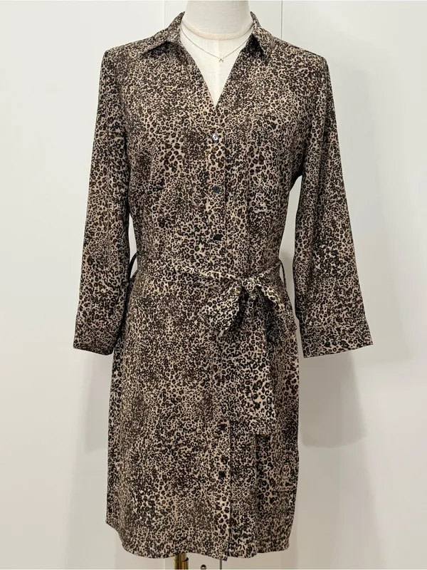 1. State Leopard Print Shirtdress Small 3/4 Sleeve Belt Fall City Chic Maximal - Image 4