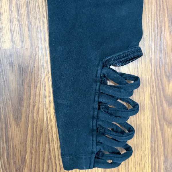 VS PINK black leggings white striped fold-over waist strappy ankle detail small - Image 3
