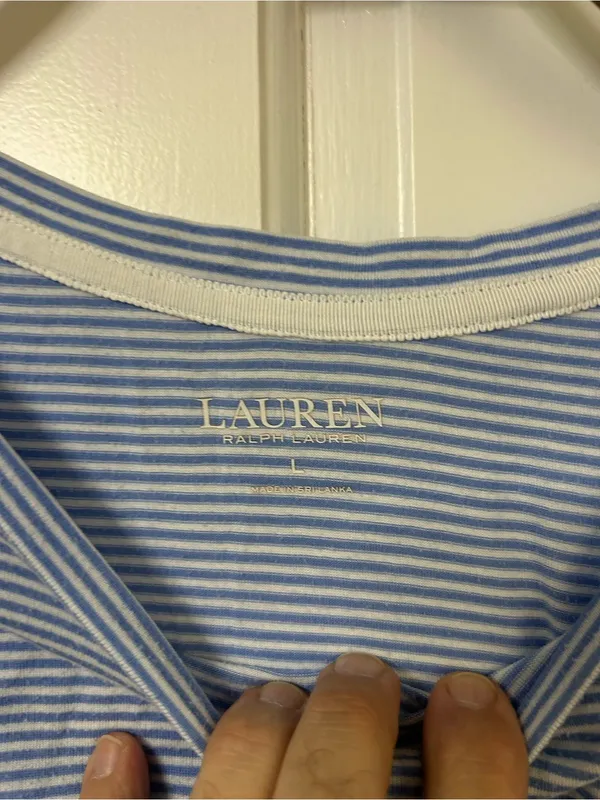 Lauren Ralph Lauren Light Blue & White Striped Short Sleeve Tee - Image 4