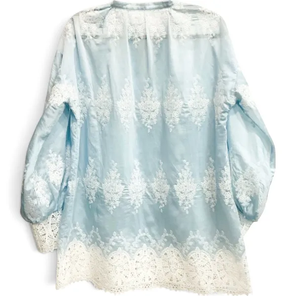 Anthropologie Sample‎ Piece Lace Embroidered Tunic Blouse Blue M / L Rare - Image 3