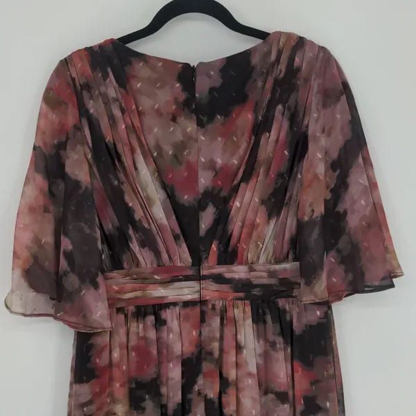 Adrianna Papell Womens Floral Chiffon Draped Gown Dress Size 8 Flowy Maxi V Neck - Image 13