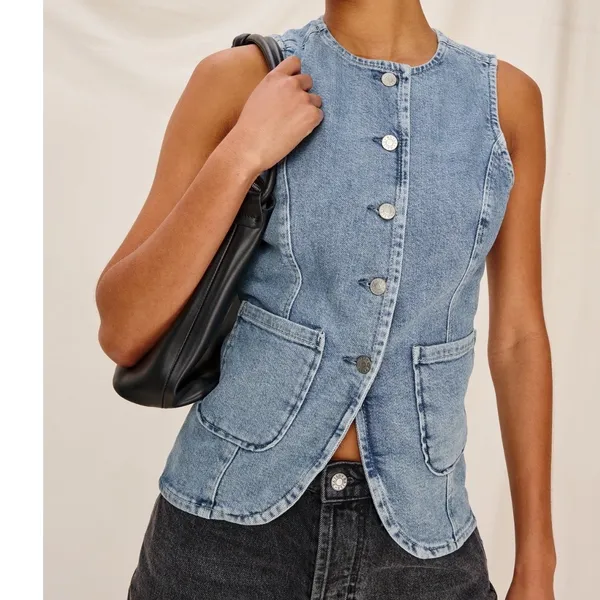 NWT Rails Portola Denim Vest Womens Blue Eyed Girl Light Wash Button Front M - Image 10
