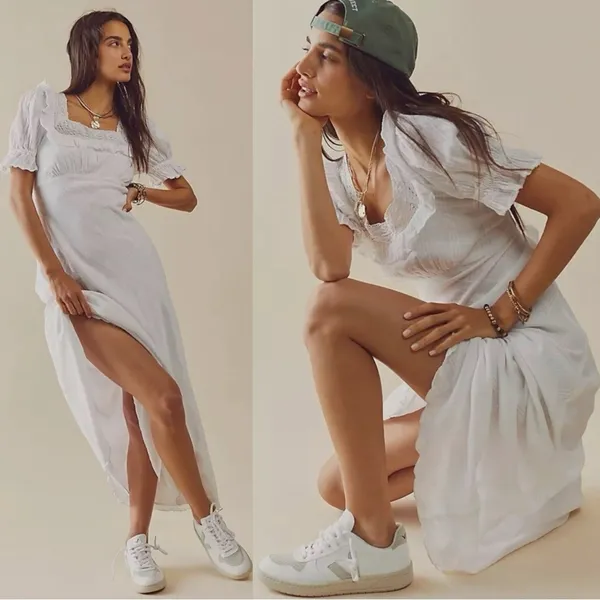 Free People Lace Dainty Ethereal Cottage Now And Forever Midi Dress Ivory Small - Image 2