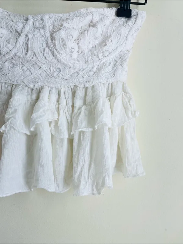 Free People Adella Corset Cami Tube Top White Lace Ruffle Boho Festival size M - Image 10