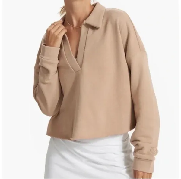 Vuori Sedona Cropped Polo Shirt Sweatshirt Tan - Image 2