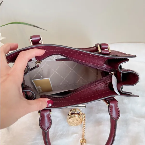 Michael Kors Hamilton Small Satchel Key Lock Crossbody Bag Merlot‎ - Image 8