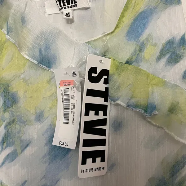 Steve Madden White Floral Ruffle Slip Dress with Blue & Yellow Print - Image 8