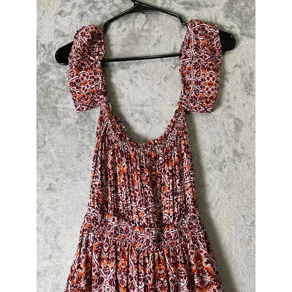 MISA Los Angeles Smocked Tiered Midi Dress Paisley Boho Cottagecore Size Small - Image 4