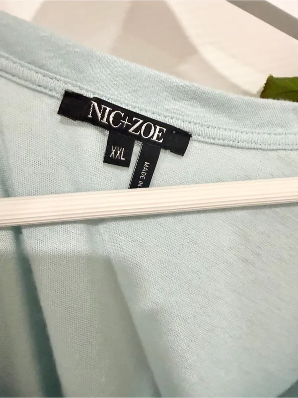 NIC+ZOE Aqua Blue Linen Blend Relaxed Coastal V Neck Plus Size Top Tunic XXL - Image 2
