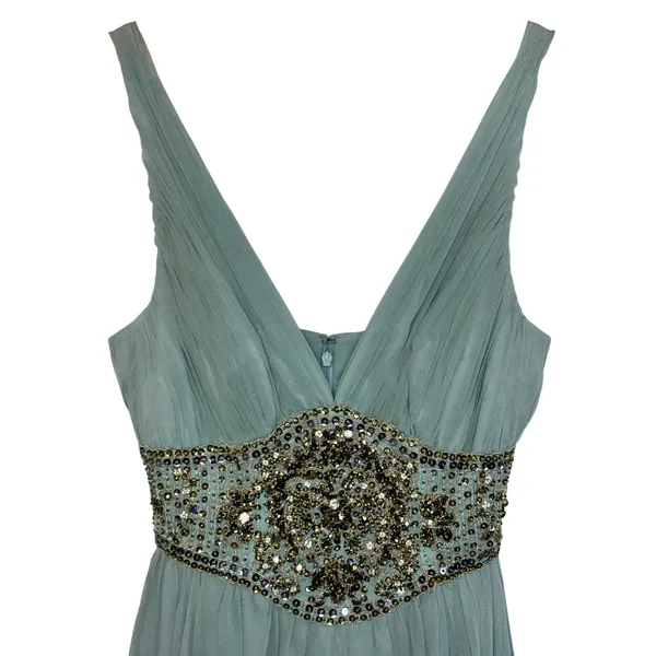 NWT Mandalay AQ Blue Silk Gold Beaded Embellished Mini Cocktail Party Dress Sz 6 - Image 2