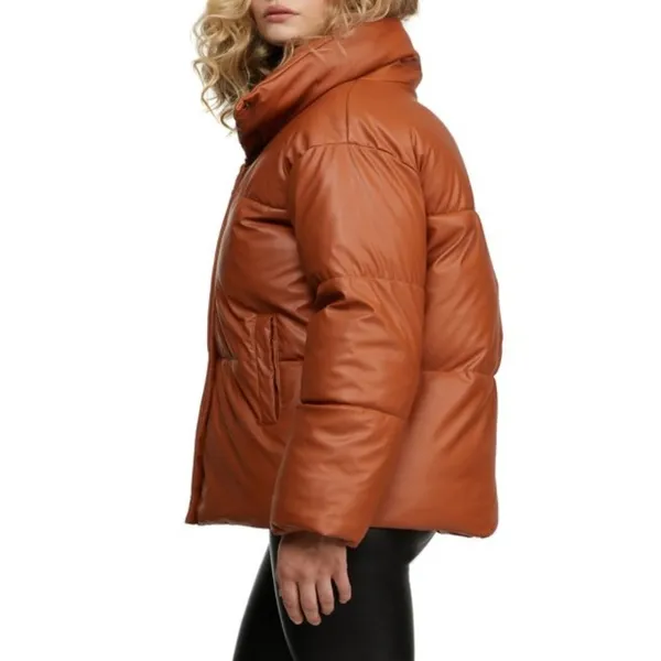 NWT NVLT Women’s Vegan Leather Puffer Coat In Color Luggage - Image 3