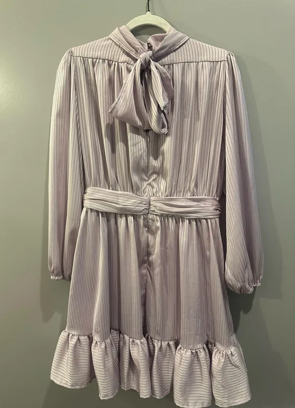 Entro High Neck Bow Back Long Sleeve Ruffle Hem Dress - Image 3