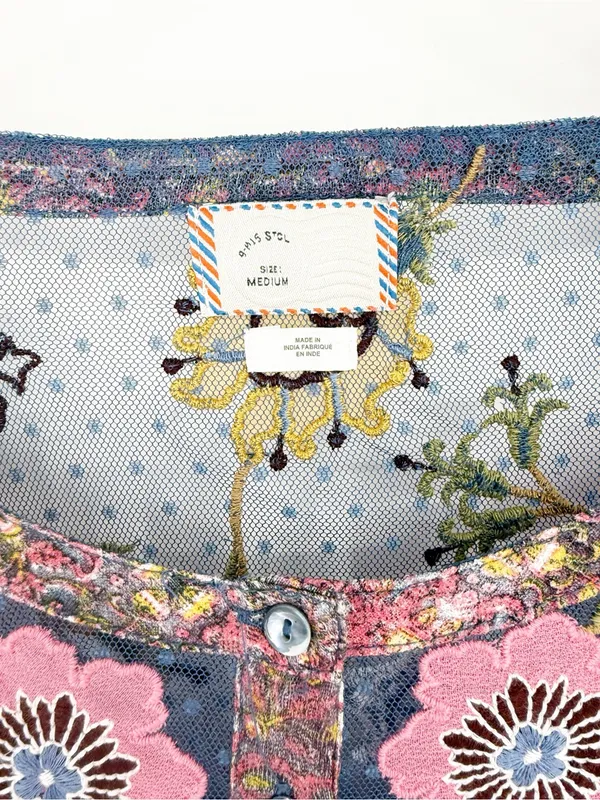 Anthropologie Postmark Embroidered Henley Top Women's M Boho Chic‎ - Image 9