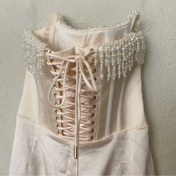 House of CB 'Nalita'‎ Vintage Cream Embellished Strapless Midi Dress NWOT Size M - Image 7