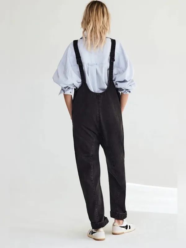 We the Free High Roller Denim Overalls Mineral Black Size S - Image 3