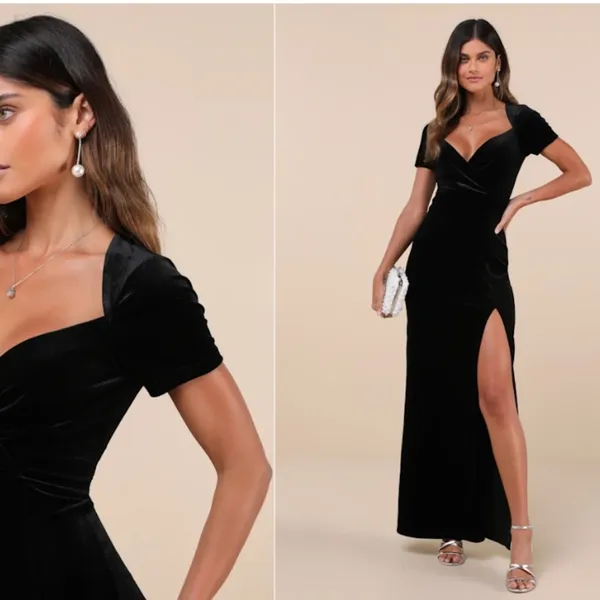 LULU's Prom Wedding Sexy Sophisticated Romantic Elegant Velvet Maxi Dress - Image 2