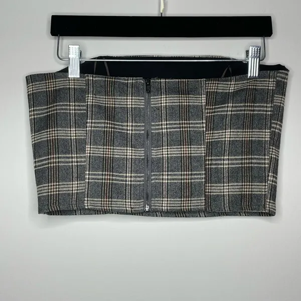 5/$25💜 Blush- Grey, Black, Tan & Red Plaid Strapless Top - Image 2