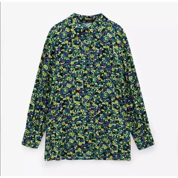 NWT Zara Women’s Full Floral Printed Button Shirt Size XS - Image 4