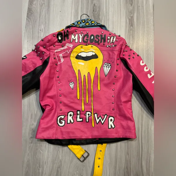 Colorful‎ Studded Leather Jacket Pink Size L - Image 5