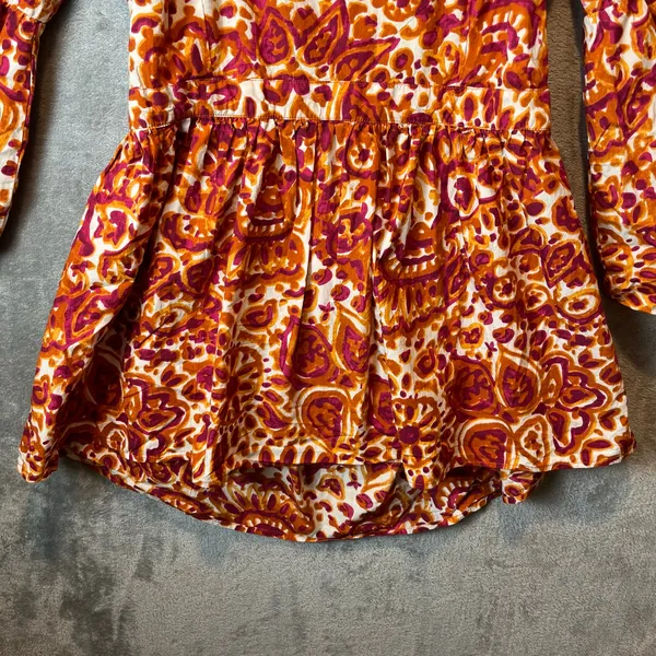 Love The Label Anthropologie Melba Orange Pink Floral Tie Back Blouse‎ Size XL - Image 5