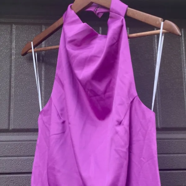 Elliatt Satin Halter Cocktail Dress Violet Asymmetrical Large NWT - Image 5
