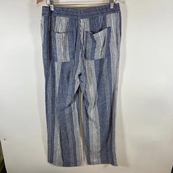 Old Navy‎ Womens Blue White Striped Linen Blend Drawstring Straight Leg Pants M - Image 6