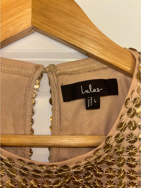 Gold Mini Lulus Sequin Dress - Image 3