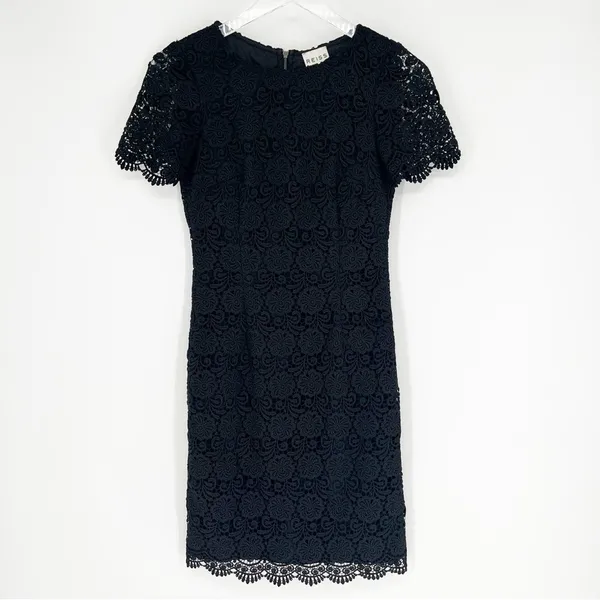 Reiss Swift Guipure Lace Short Sleeve Cocktail Shift Mini Dress Women's‎ 0 Black - Image 2