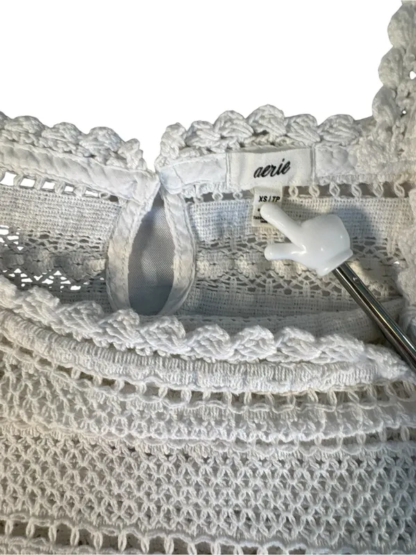 Aerie XS White Crochet Lace Crop Tank Top Square Neck Boho Festival Cottagecore - Image 6